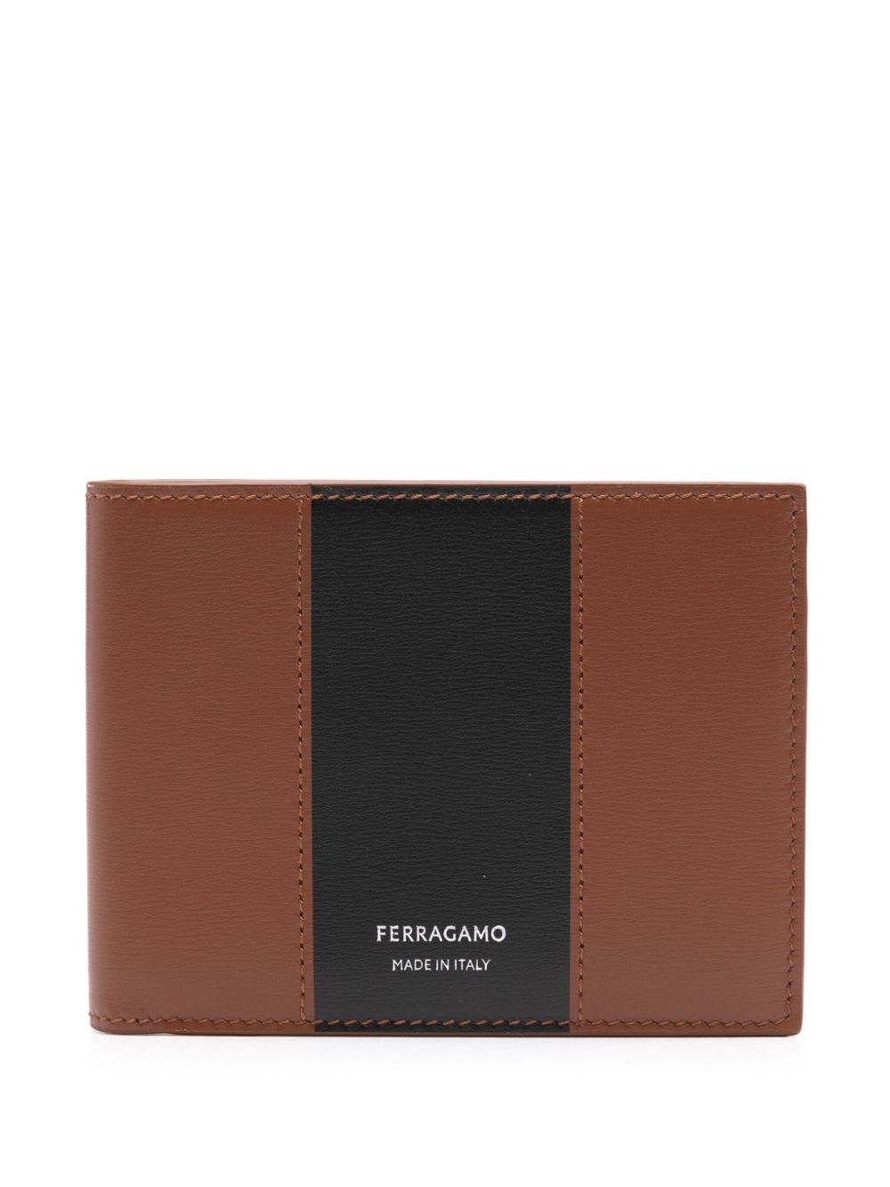 Ferragamo logo标记条纹皮质钱包 - 褐色