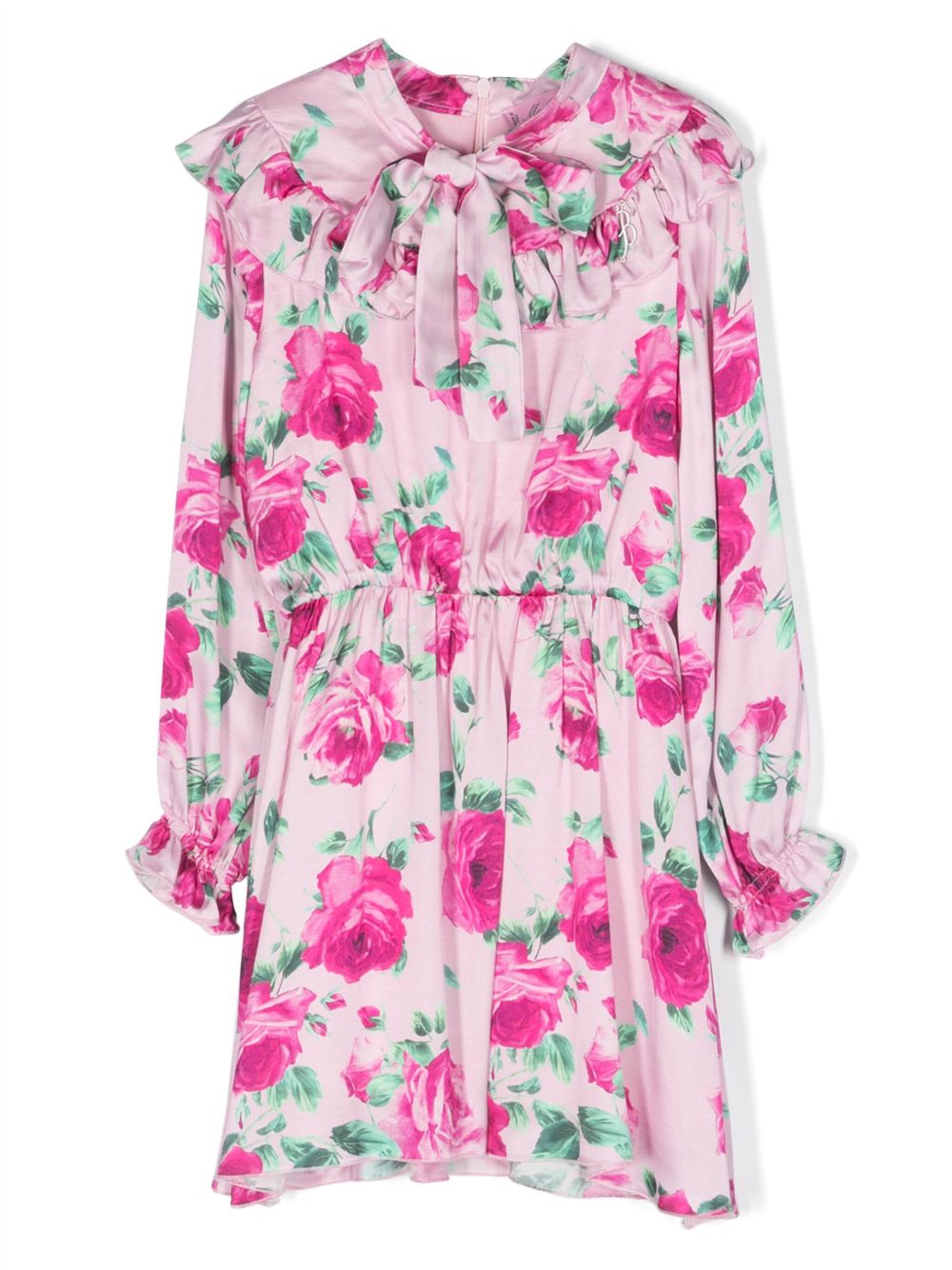Miss Blumarine logo刺绣花卉印花连衣裙 - 粉色