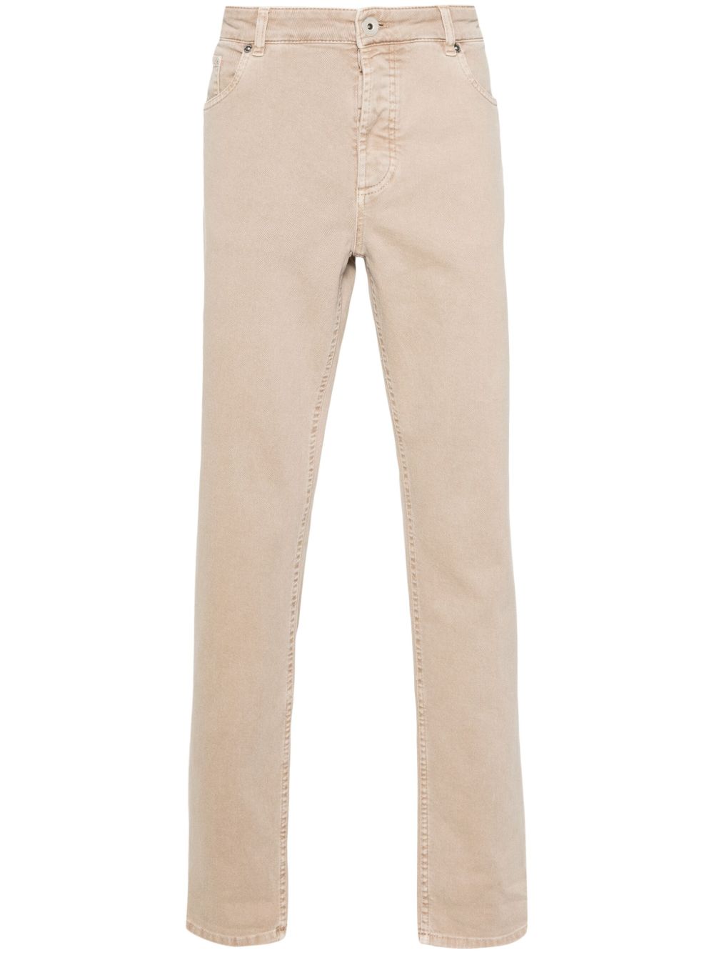 Brunello Cucinelli logo刺绣直筒牛仔裤 - 中性色