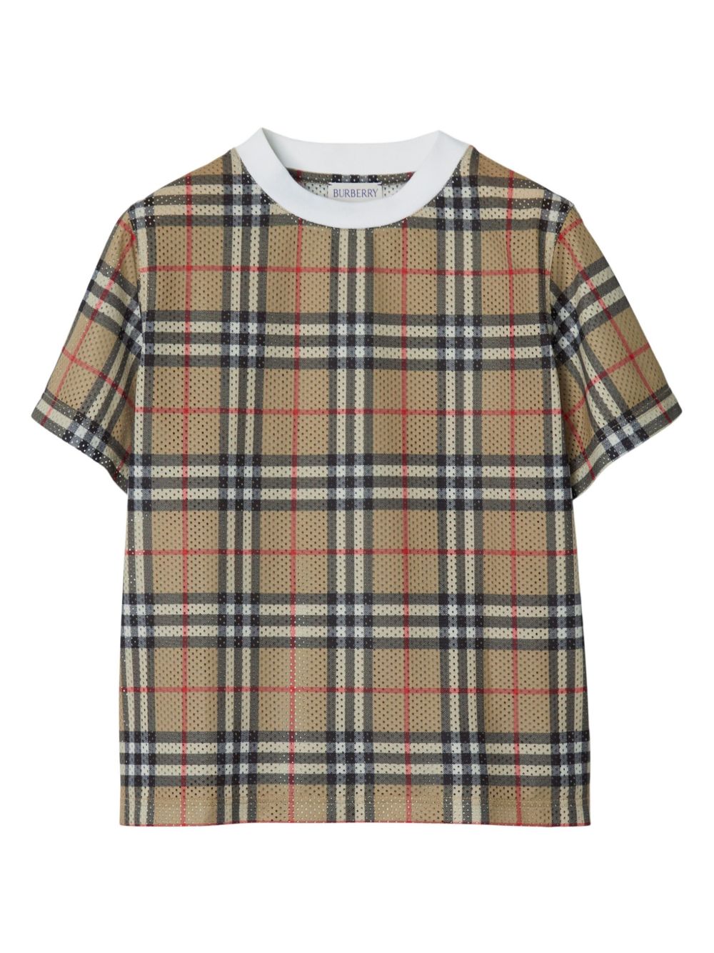 Burberry Kids 格纹网眼 T 恤衫 - 中性色