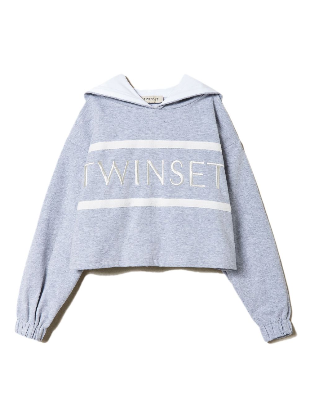 TWINSET Kids logo刺绣短款连帽衫 - 灰色