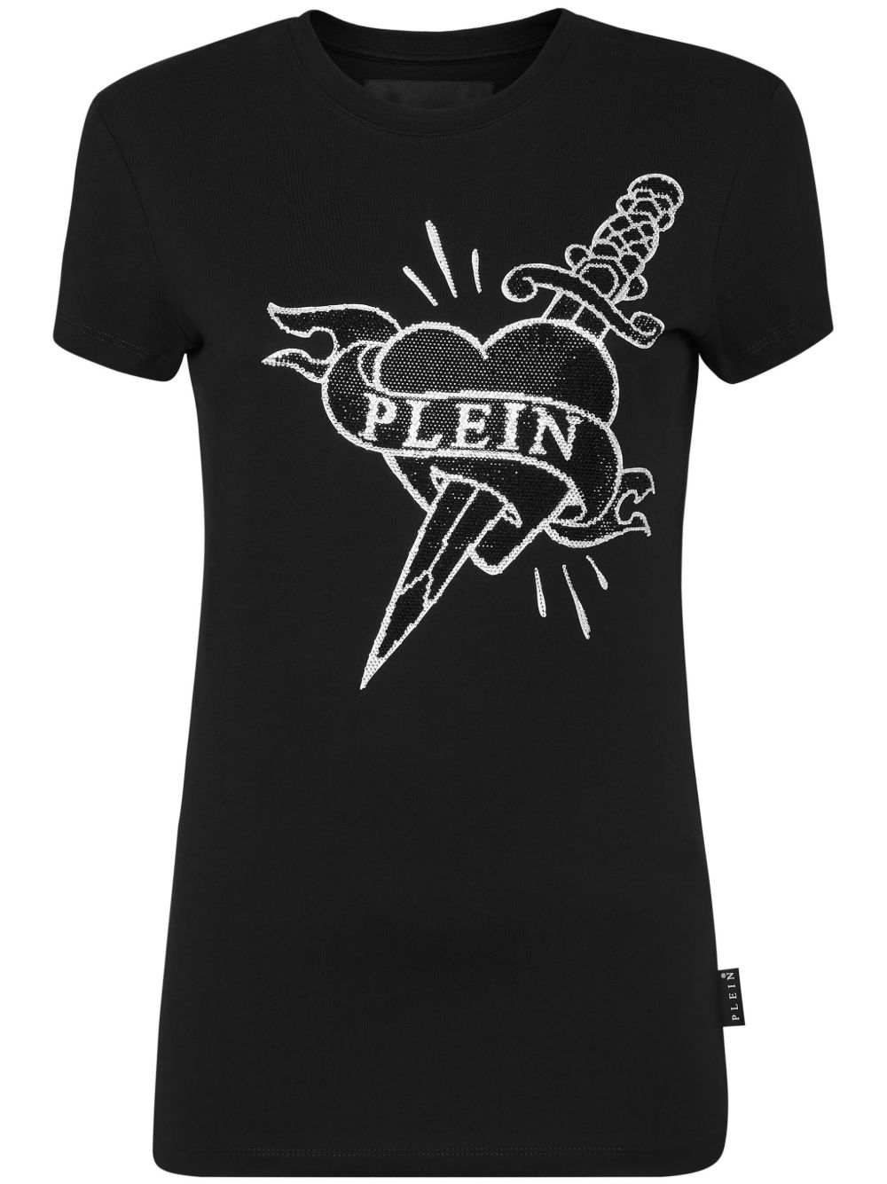 Philipp Plein logo晶饰棉T恤 - 黑色
