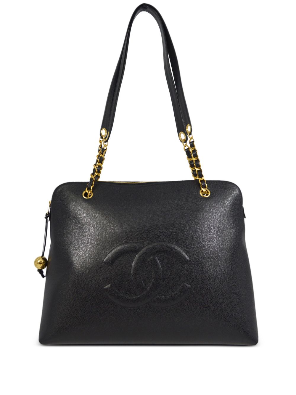 CHANEL Pre-Owned CC 鱼子酱皮质单肩包（1995年典藏款） - 黑色
