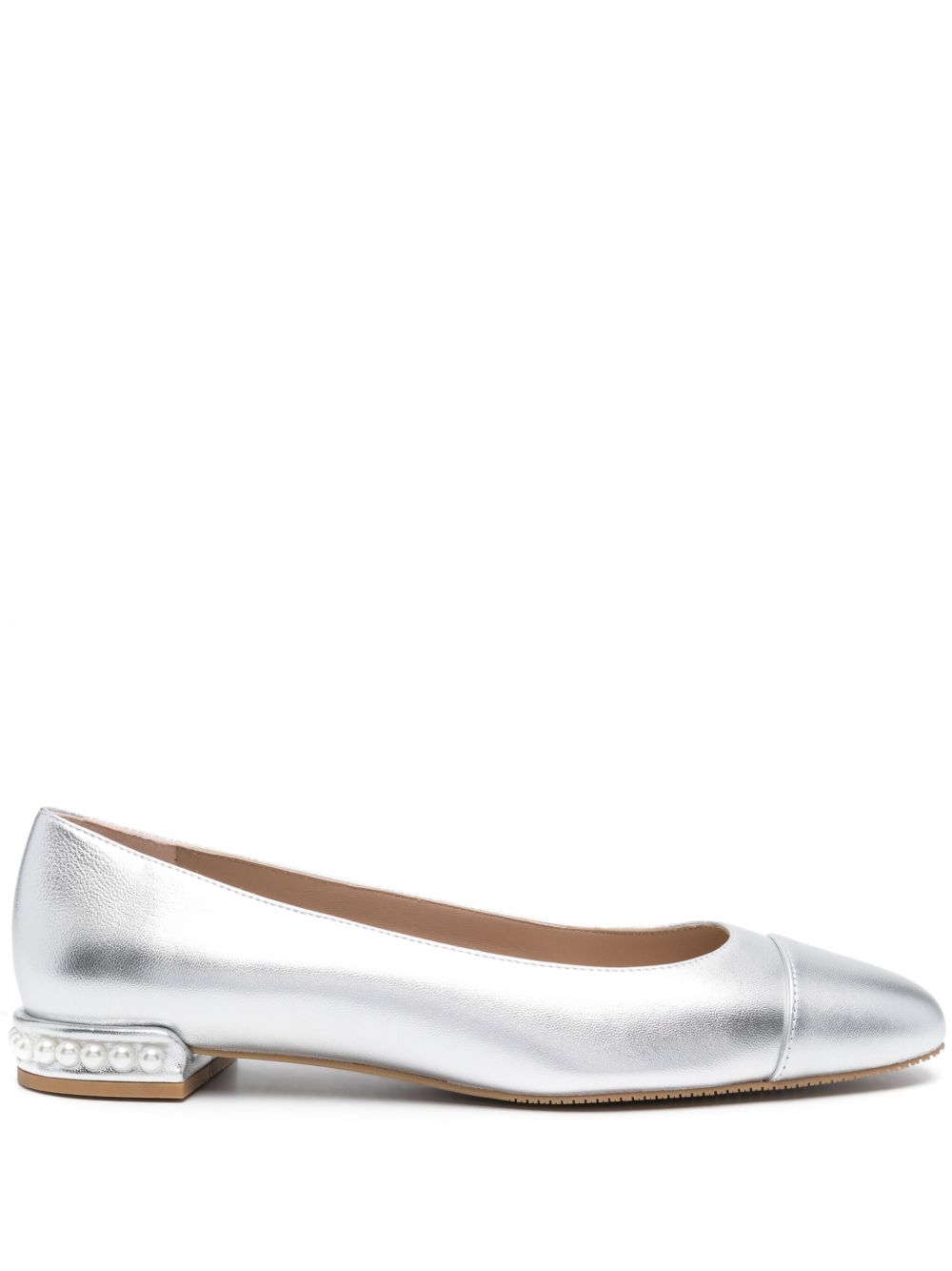 Stuart Weitzman 珠饰细节皮质芭蕾平底鞋 - 银色