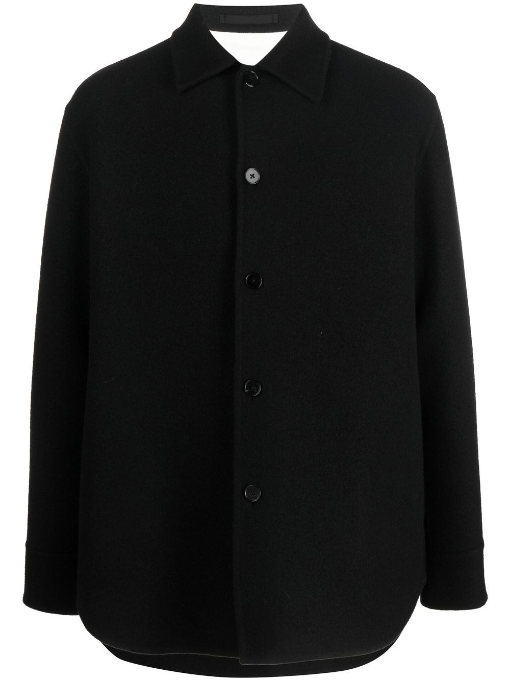 Jil Sander 排扣羊毛衬衫式夹克 - 黑色
