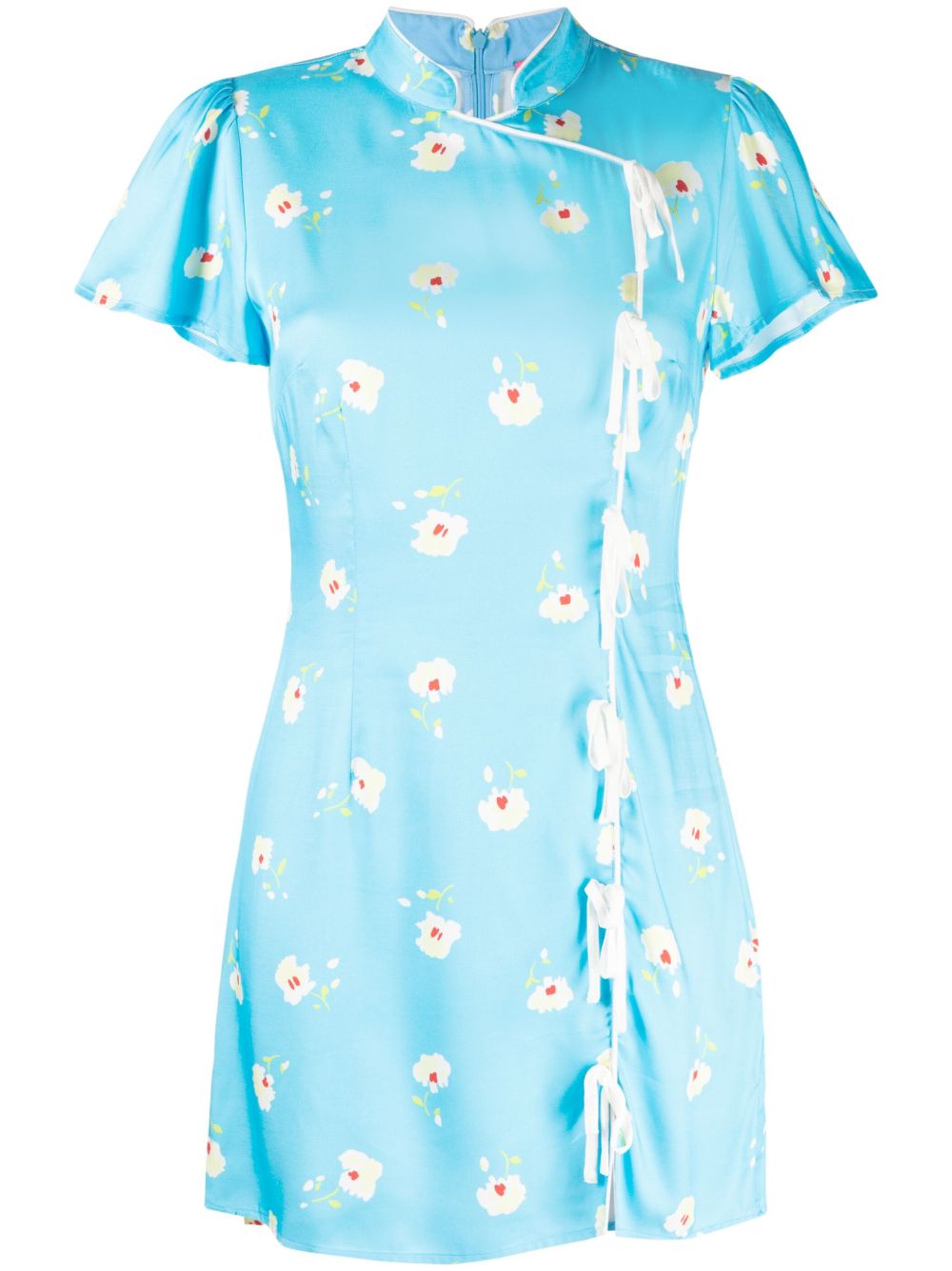 Kitri 花卉印花短袖迷你连衣裙 - 蓝色