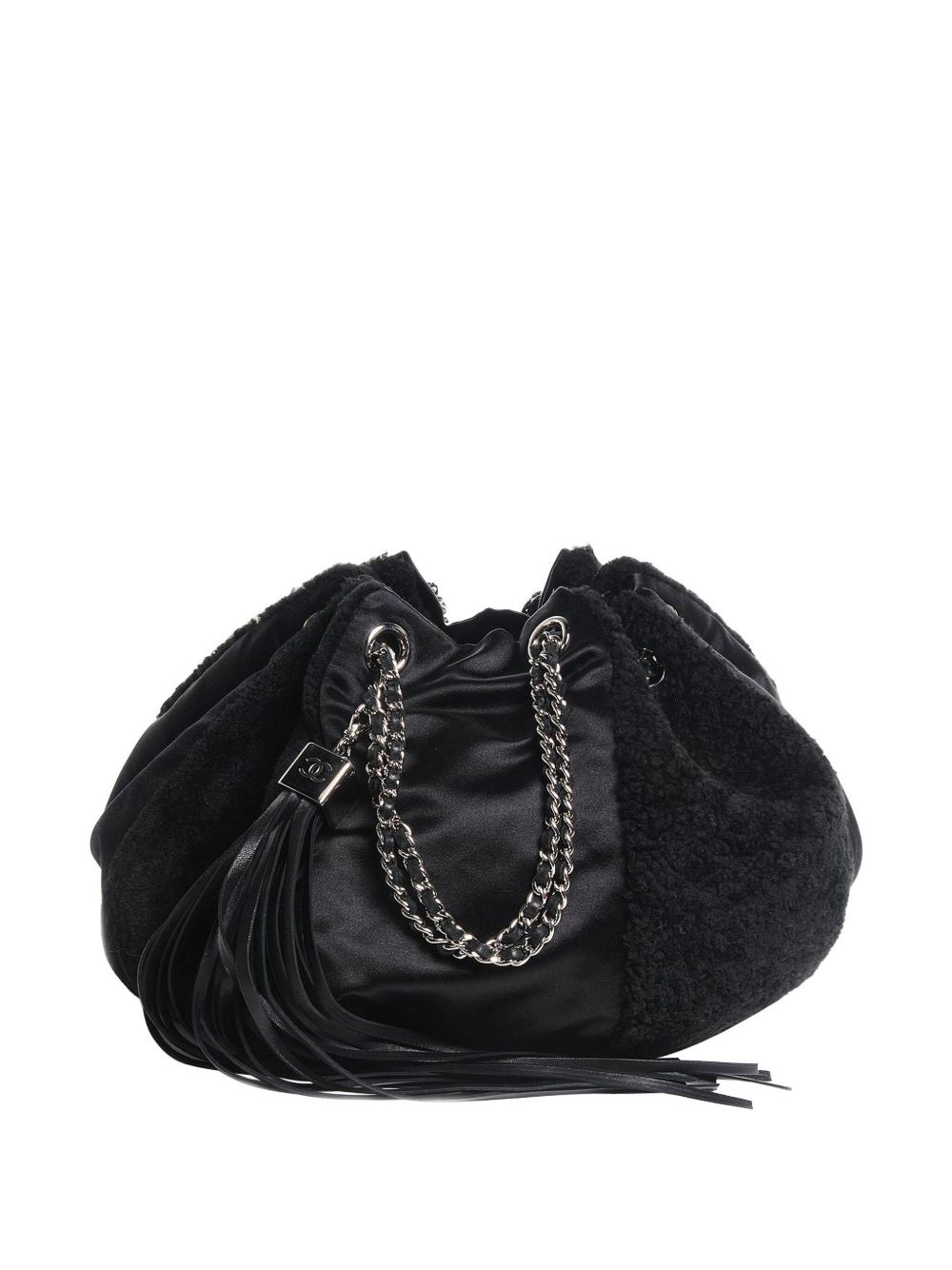 CHANEL Pre-Owned 皮毛一体抽绳包（2003-2004年典藏款） - 黑色