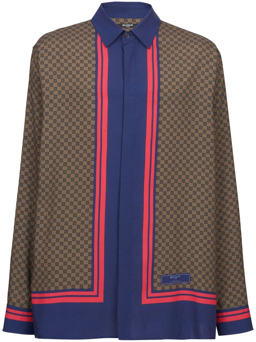 Balmain 经典logo围巾印花衬衫 - 褐色