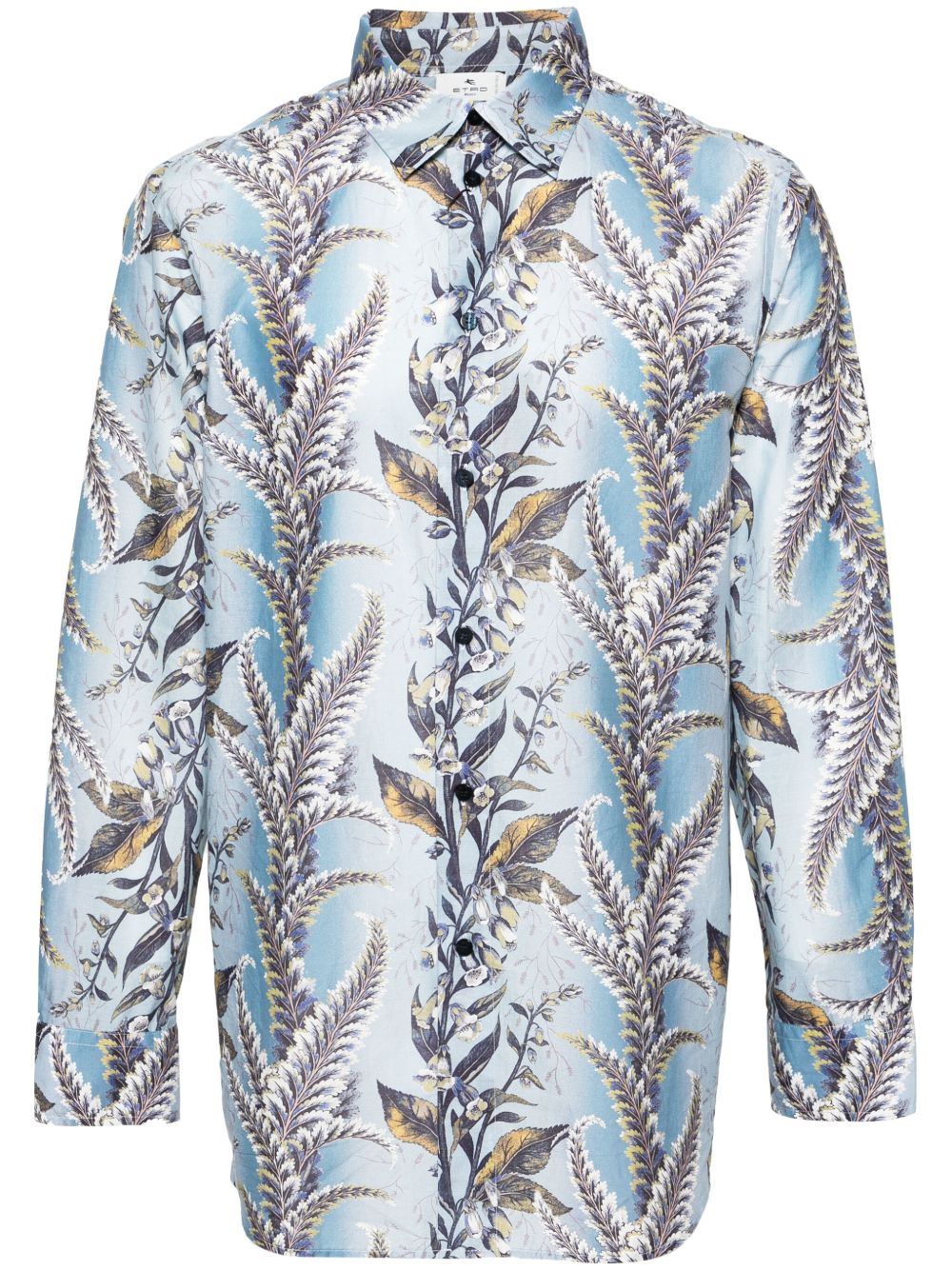 ETRO 植物印花棉衬衫 - 蓝色