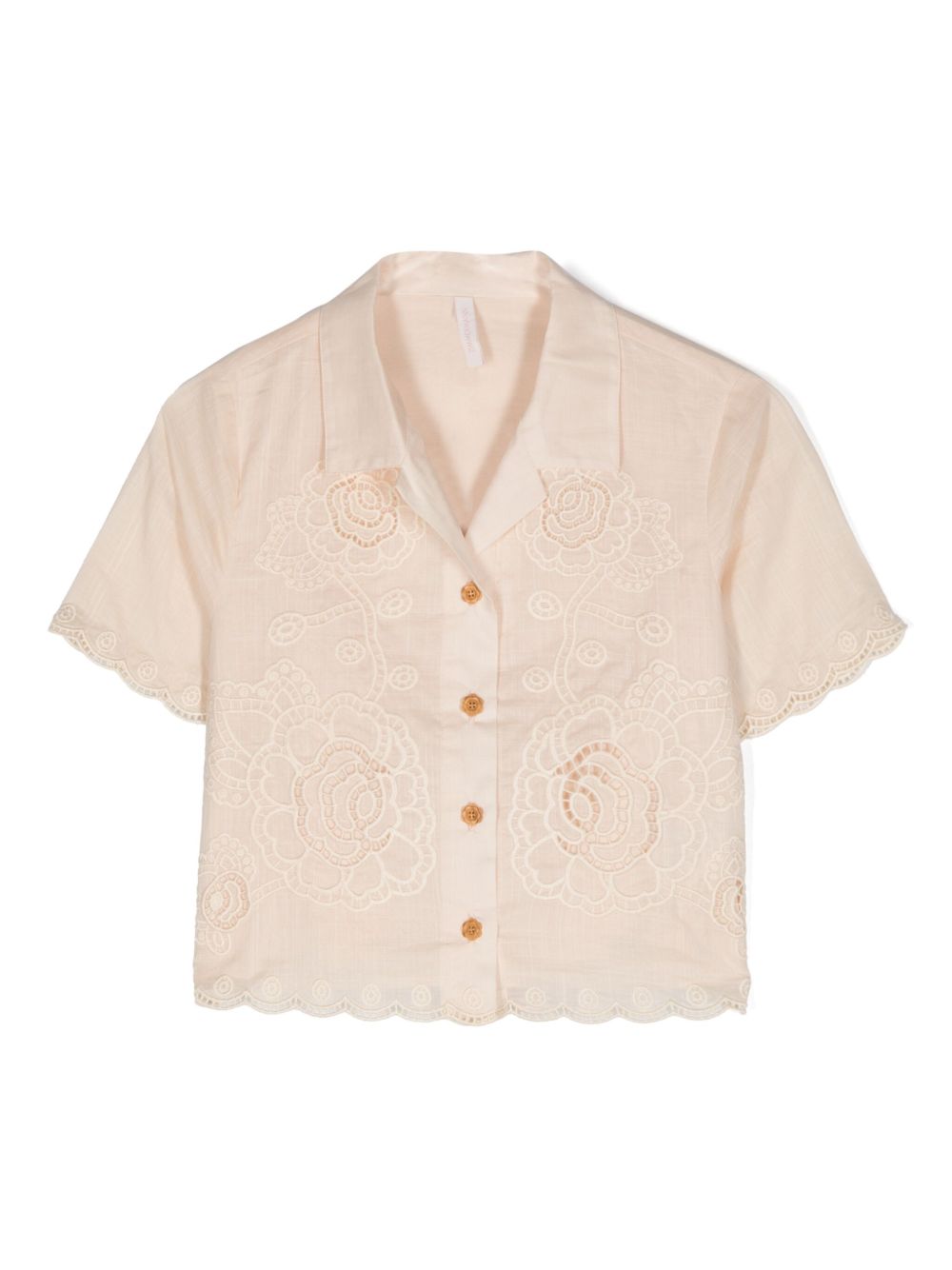 ZIMMERMANN Kids 凸花蕾丝棉罩衫 - 中性色