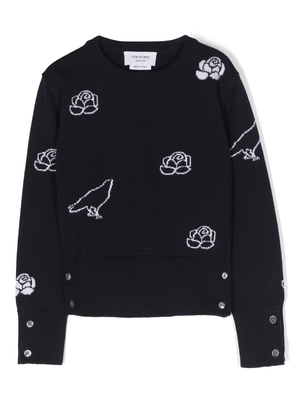Thom Browne Kids Raven And Roses 嵌花针织毛衣 - 蓝色