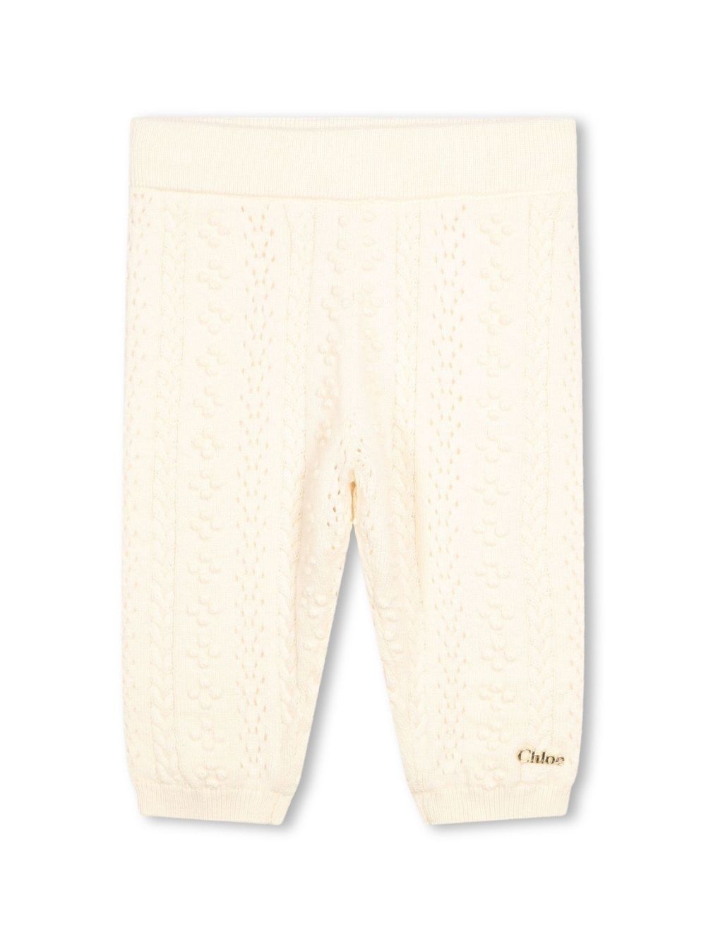 Chloé Kids logo刺绣针织长裤 - 中性色