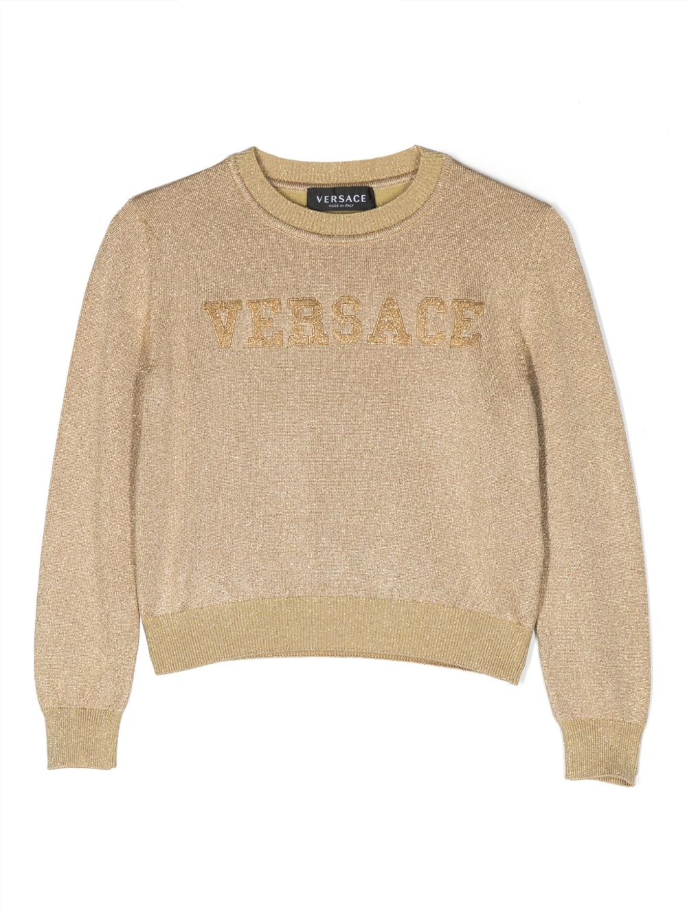 Versace Kids logo刺绣金属感织线毛衣 - 金色