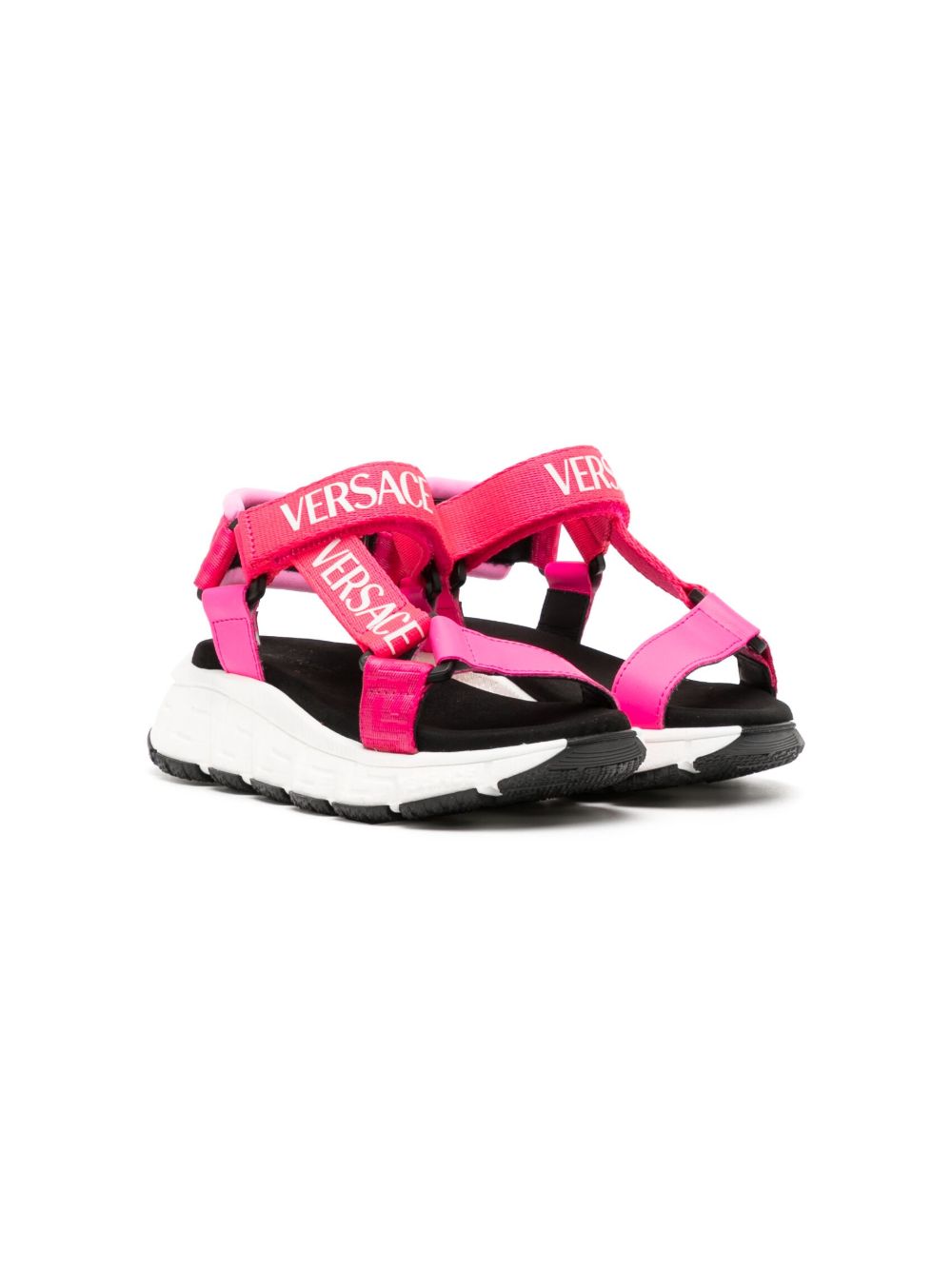 Versace Kids logo印花魔术贴凉鞋 - 粉色
