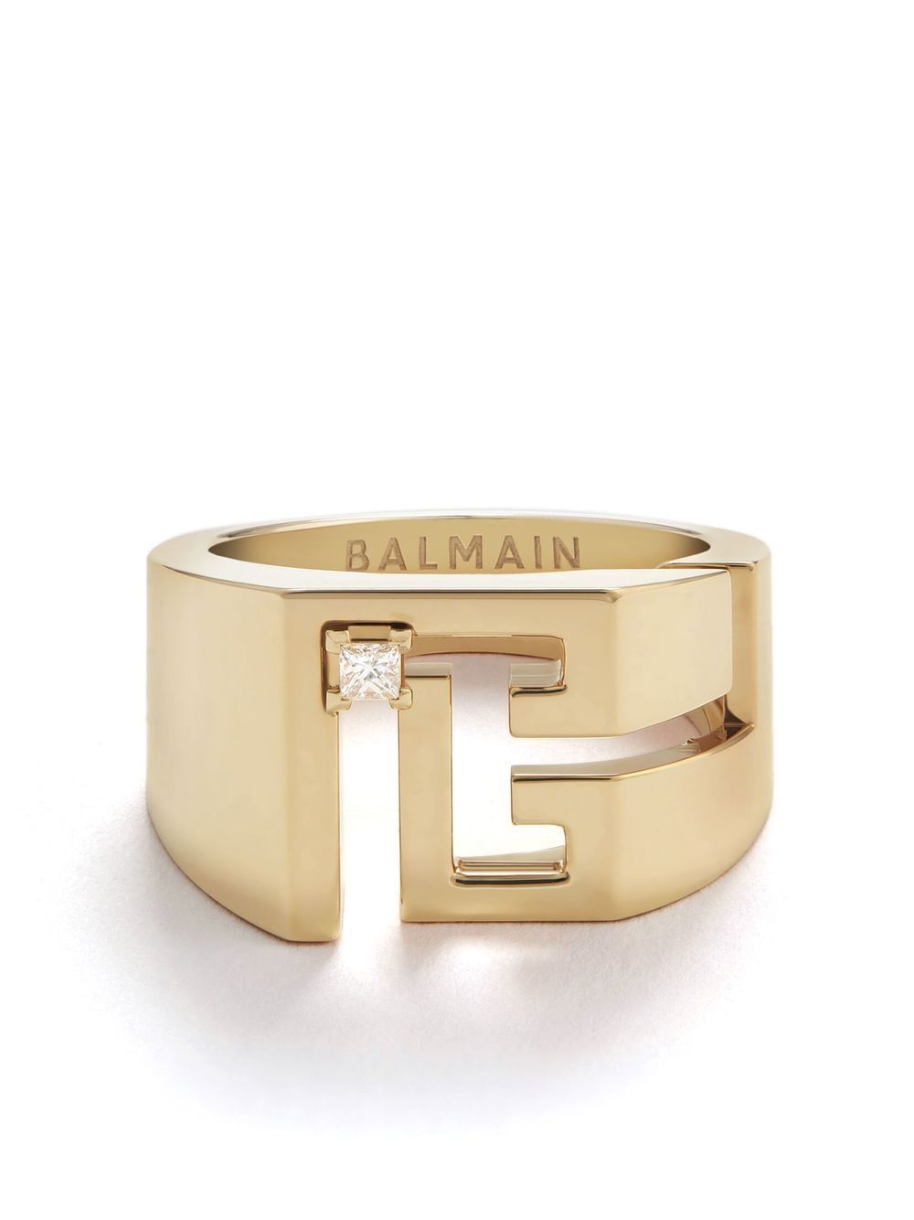 Balmain Labyrinth PB 18K黄金钻石图章戒指 - 金色