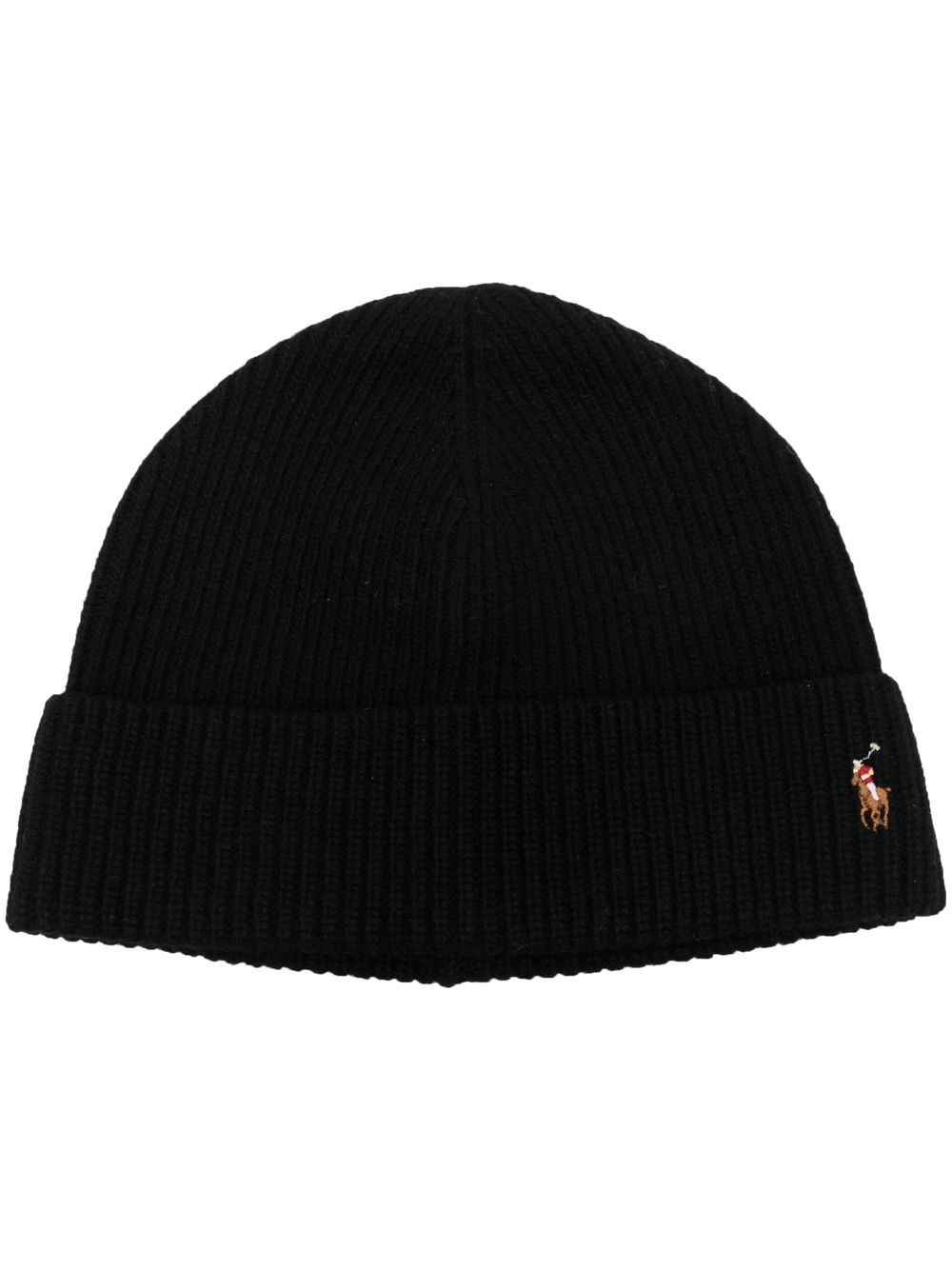 Polo Ralph Lauren logo刺绣罗纹针织套头帽 - 黑色
