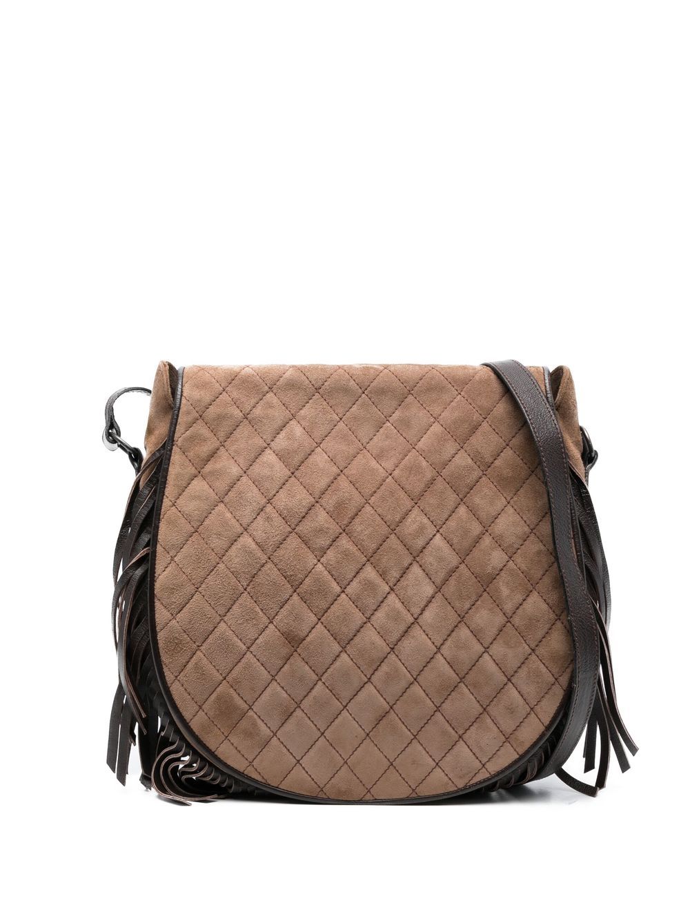 Saint Laurent Pre-Owned 菱纹绗缝流苏边斜挎包（1980年代典藏款） - 褐色