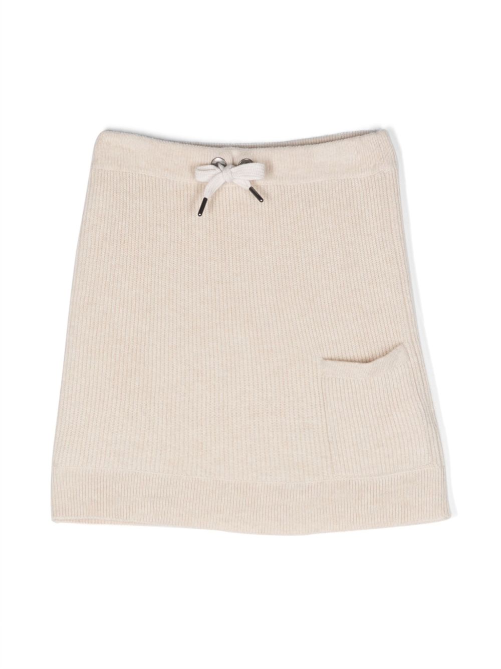 Brunello Cucinelli Kids 抽绳羊绒A字半身裙 - 中性色