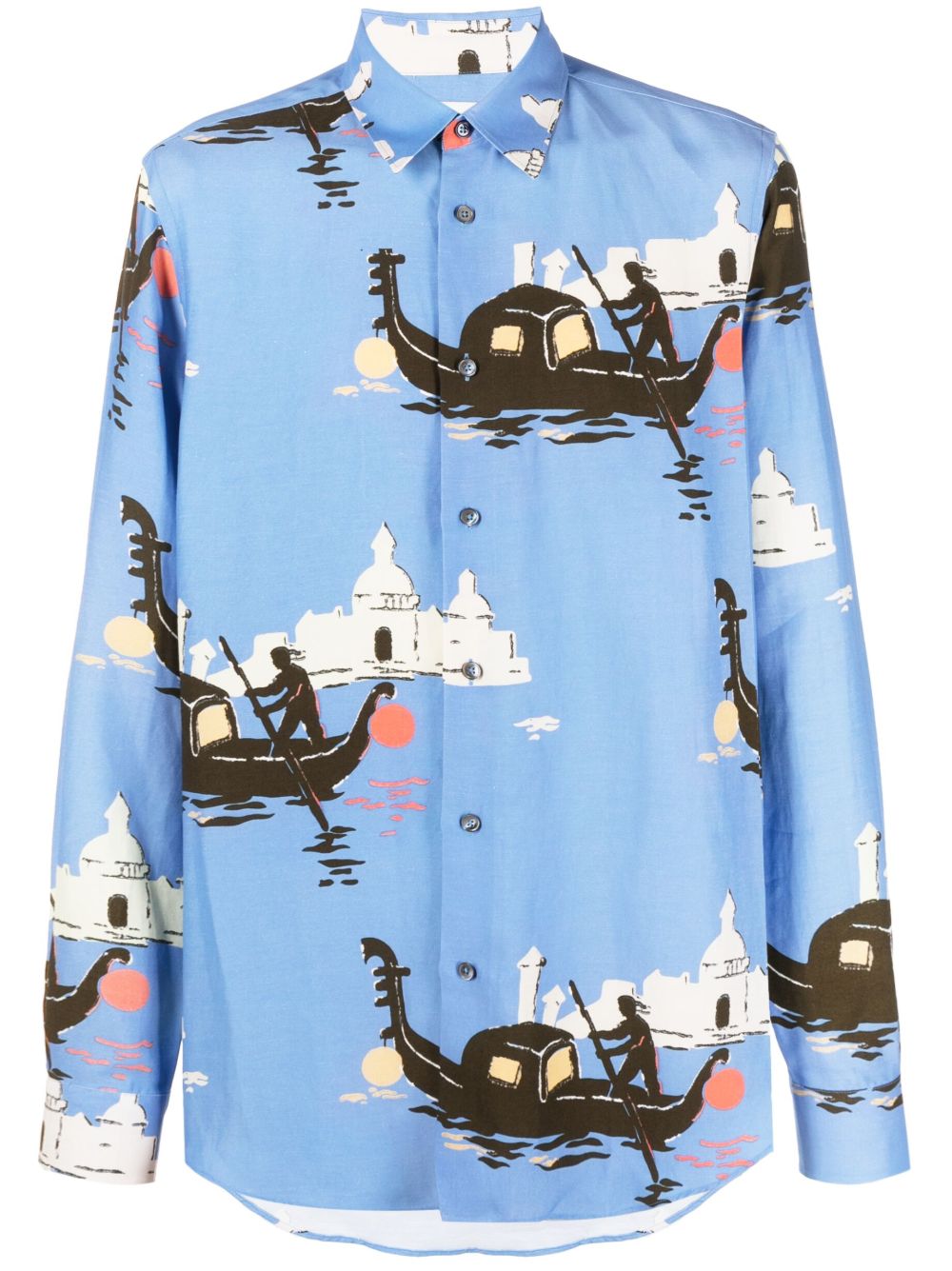 Paul Smith 图案印花长袖衬衫 - 蓝色
