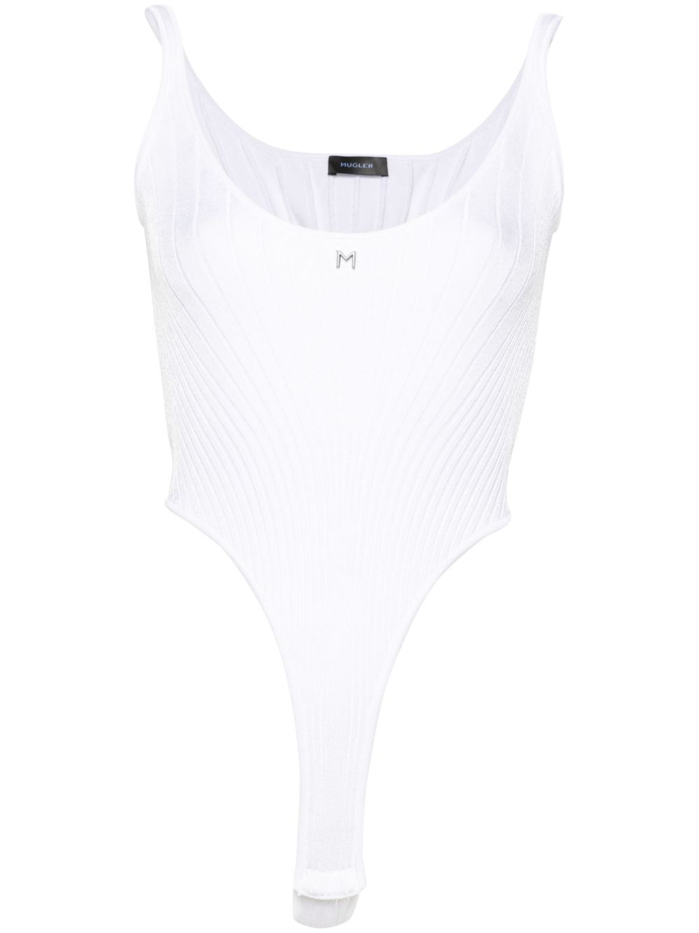 Mugler logo标牌针织连体衣 - 白色