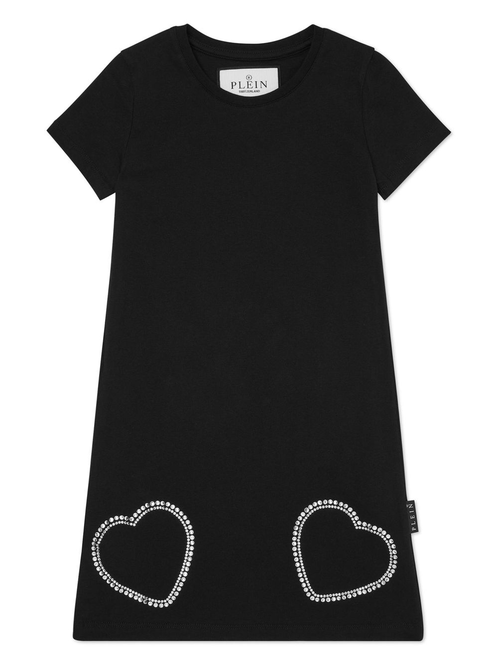 Philipp Plein Junior Heart 晶饰棉连衣裙 - 黑色