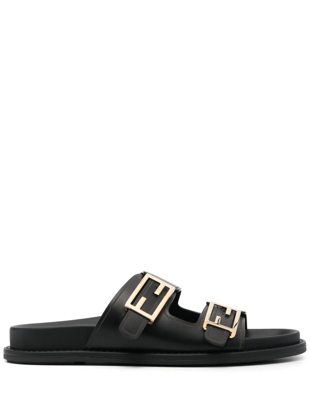 FENDI Fendi Feel logo扣环拖鞋 - 黑色