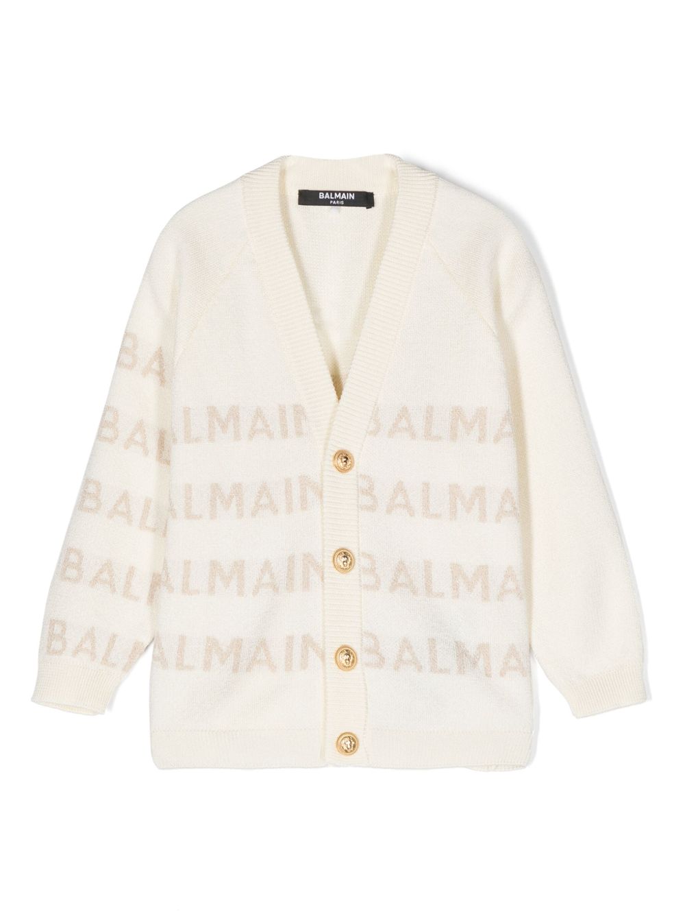 Balmain Kids logo嵌花针织开衫 - 中性色