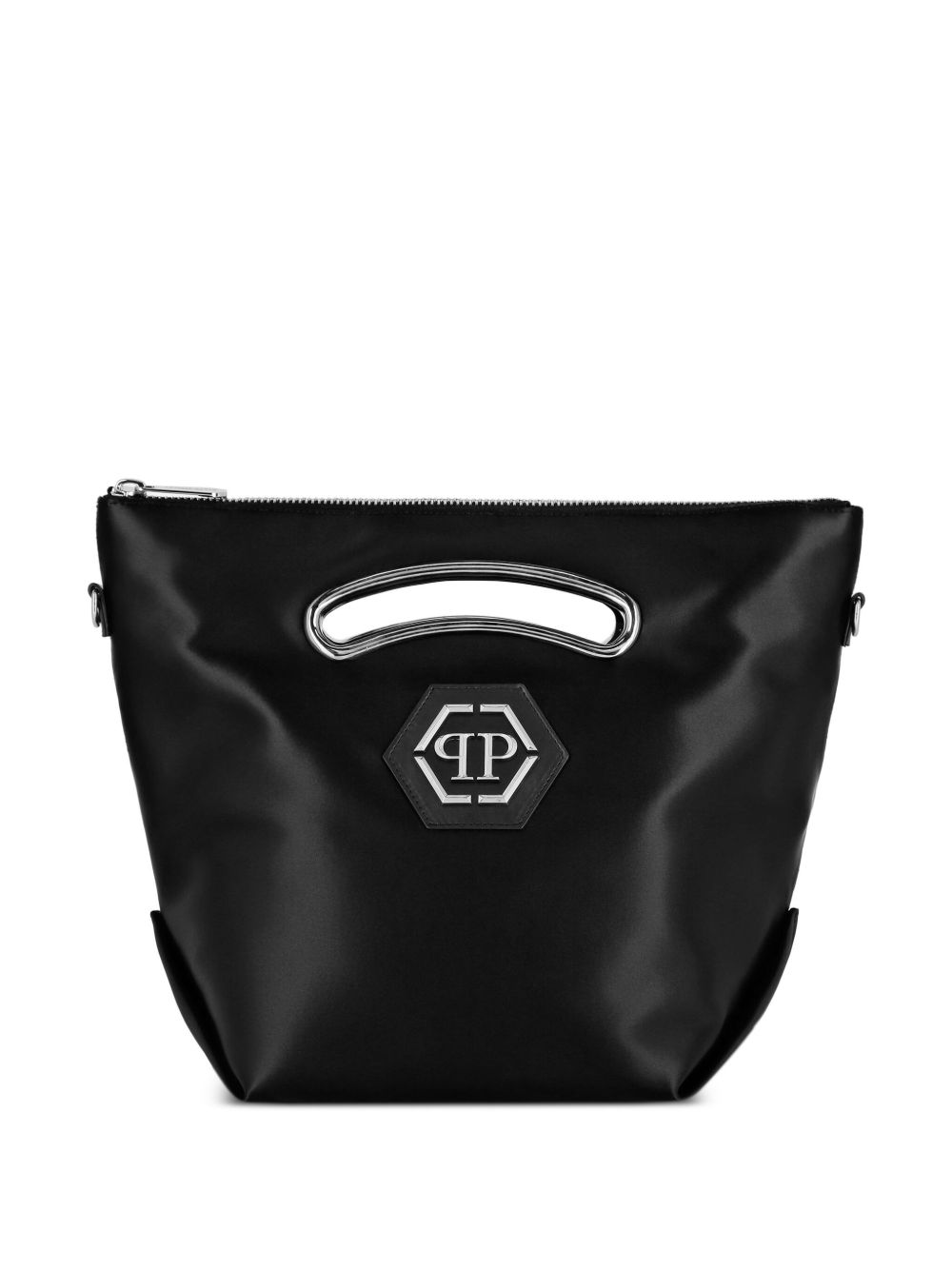 Philipp Plein logo标牌缎面单肩包 - 黑色