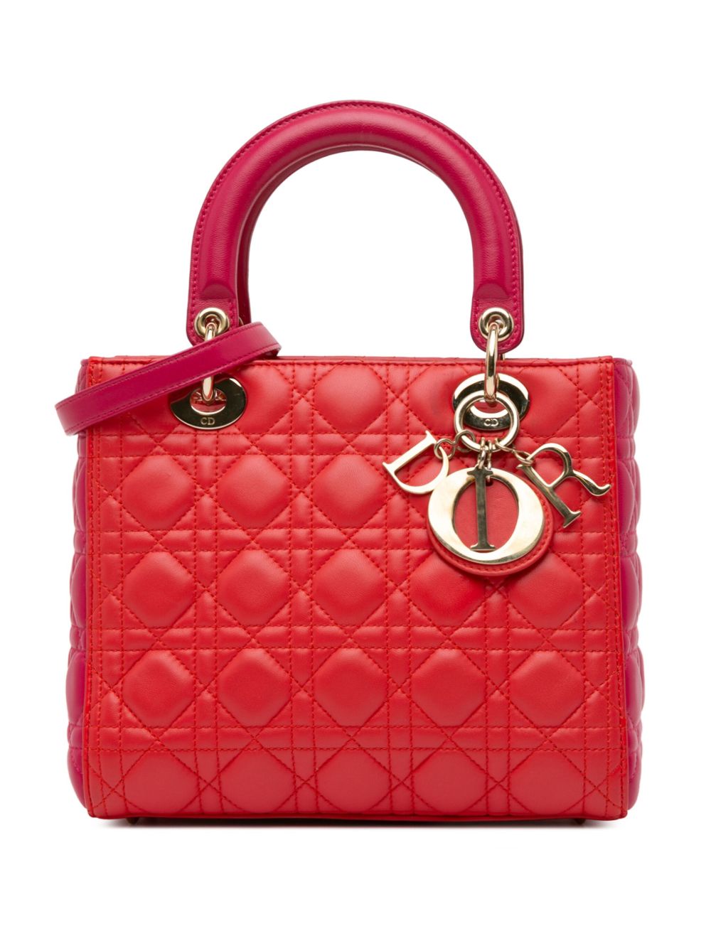 Christian Dior Pre-Owned Medium Bicolor Lambskin Cannage Lady Dior 斜挎包（2014年典藏款） - 红色