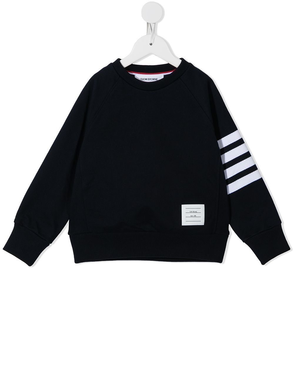 Thom Browne Kids 反面毛圈平纹针织四条纹卫衣 - 蓝色