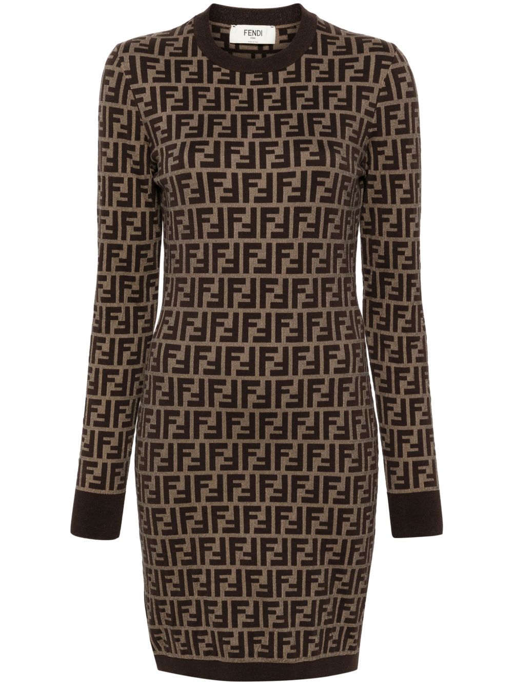 FENDI Zucca 长袖迷你连衣裙 - 褐色