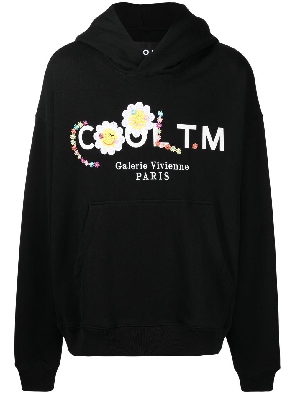 COOL T.M logo刺绣超大款连帽衫 - 黑色