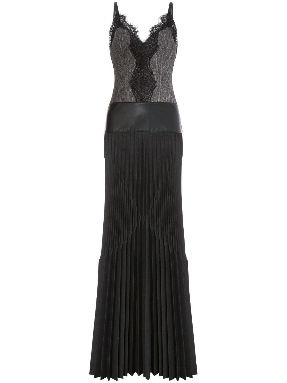 Alberta Ferretti 缎面边饰长款连衣裙 - 黑色
