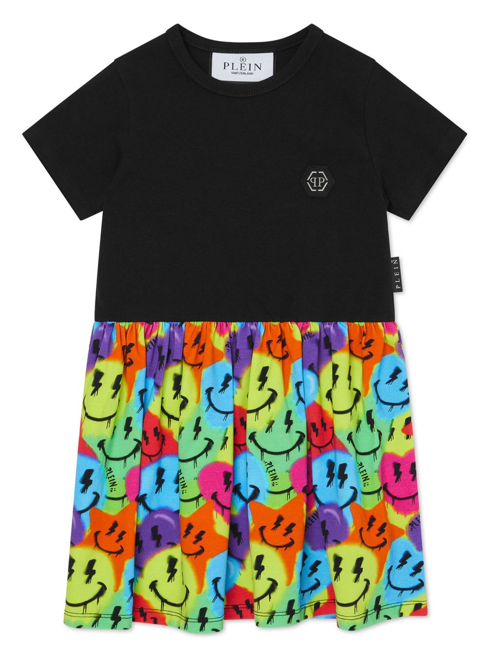 Philipp Plein Junior Smile 棉迷你连衣裙 - 黑色