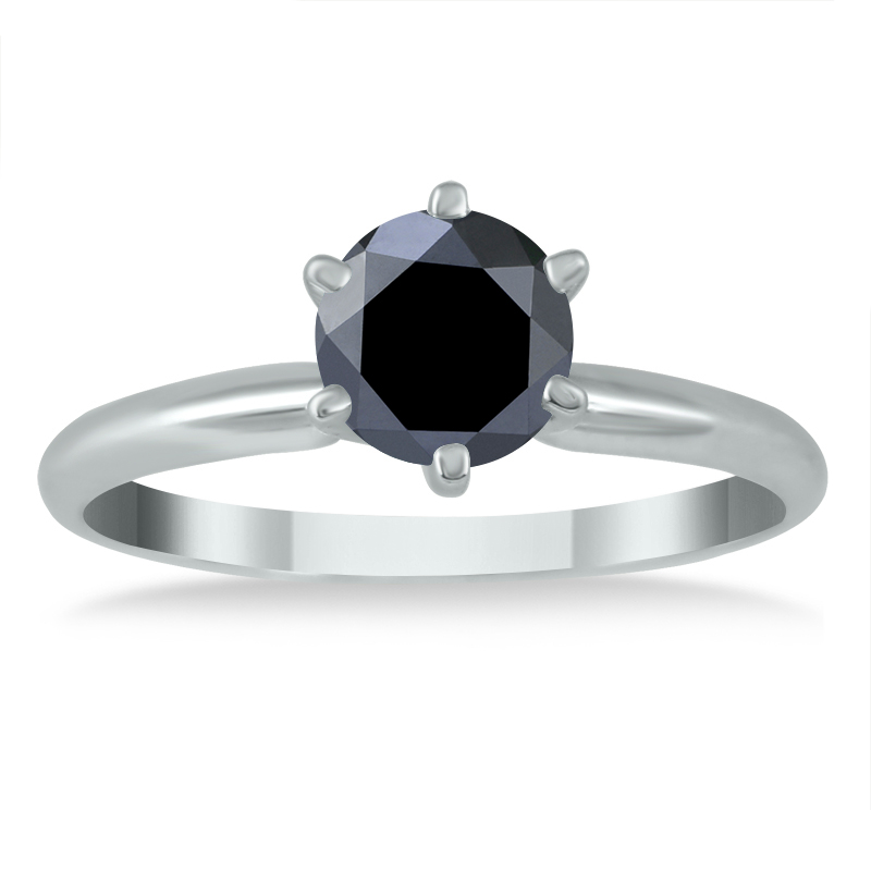 3/4 Carat TW Round Black Diamond Solitaire Ring in 14K White Gold