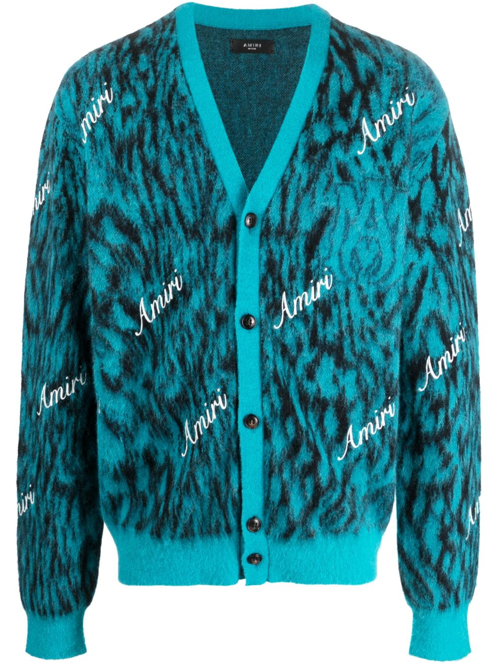 AMIRI logo印花针织开衫 - 蓝色