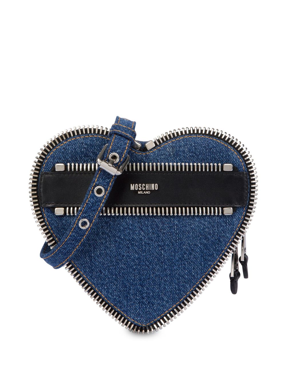 Moschino 爱心造型牛仔斜挎包 - 蓝色