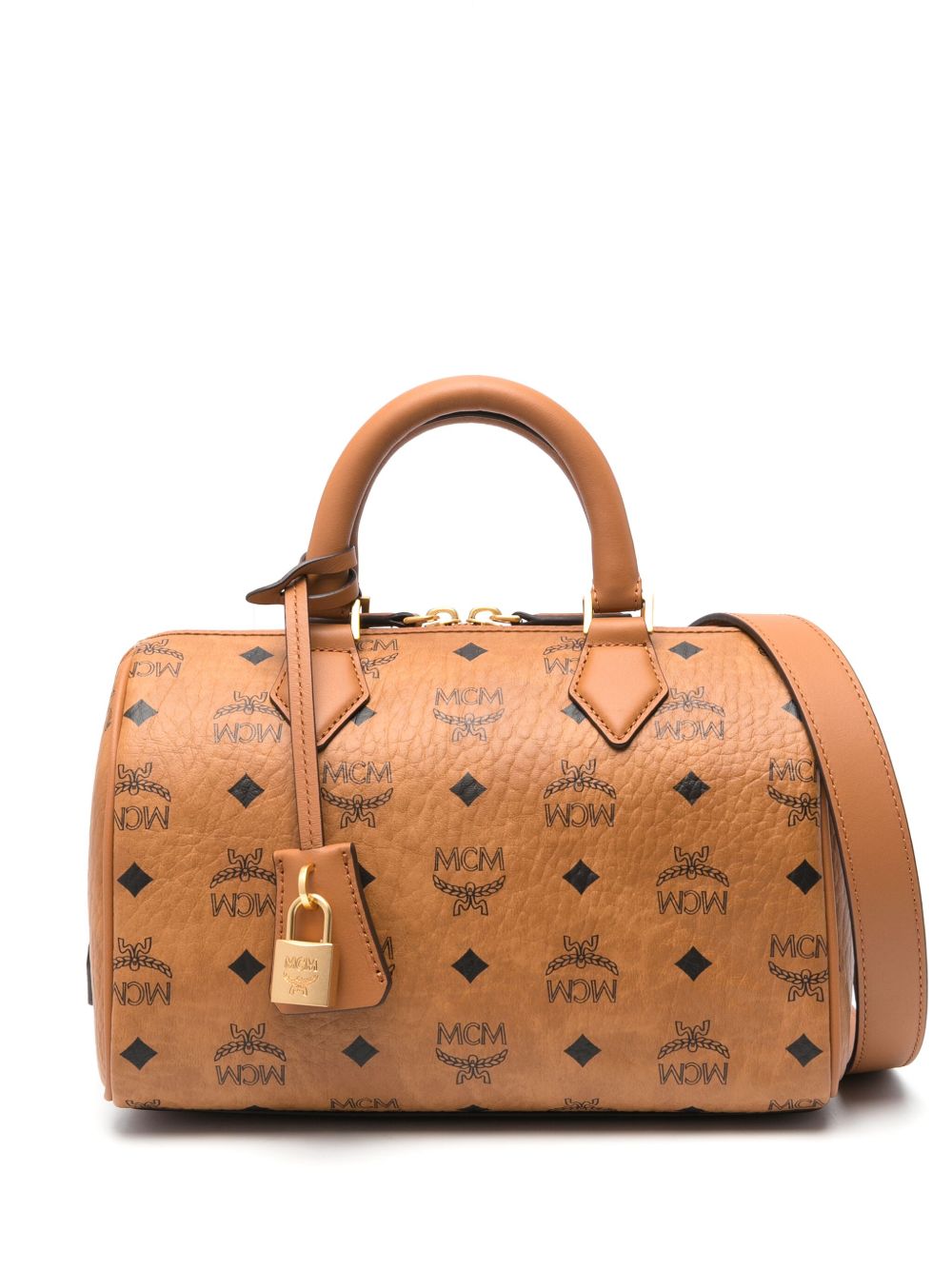 MCM Ella Boston 皮质小号斜挎包 - 褐色