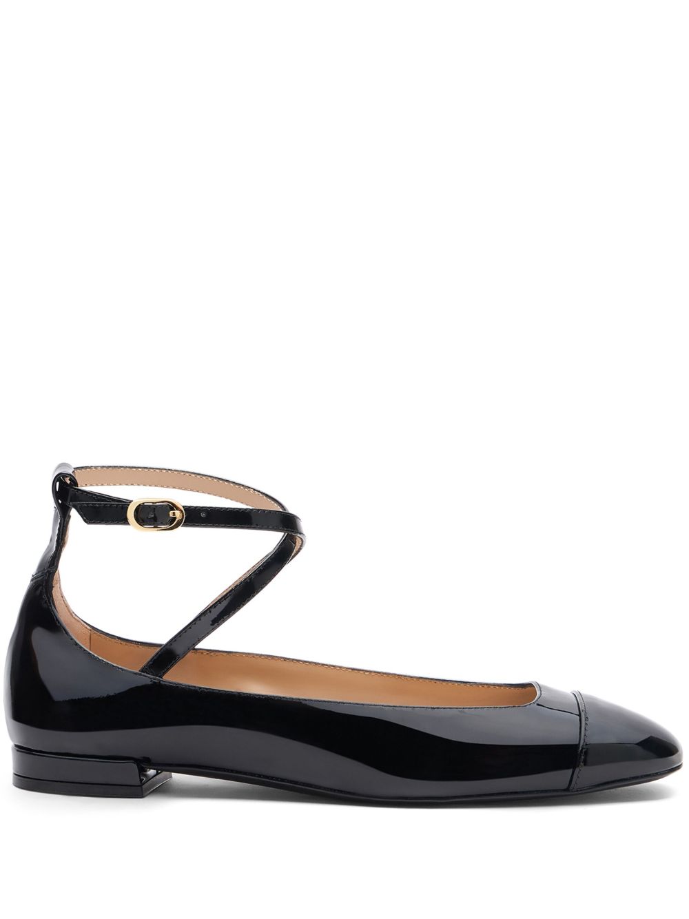 Stuart Weitzman 皮质芭蕾平底鞋 - 黑色