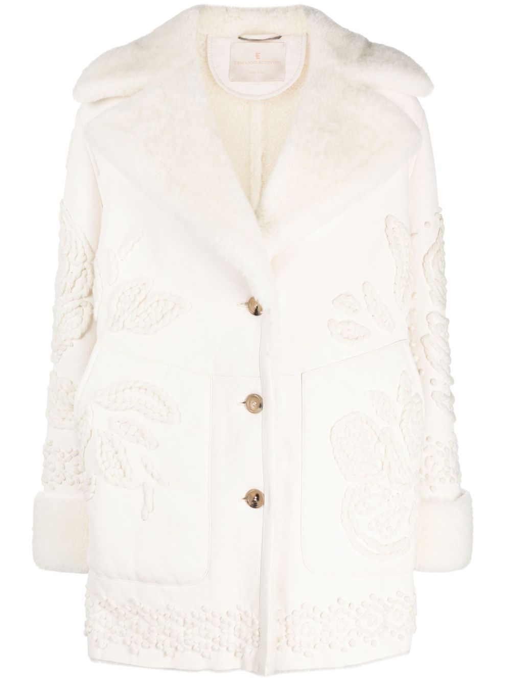 Ermanno Scervino 花卉刺绣皮质外套 - 白色