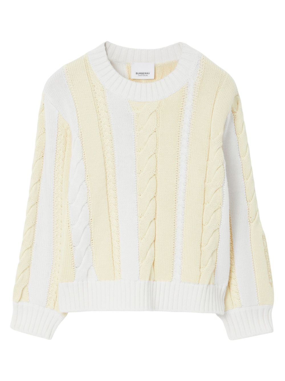 Burberry Kids 棉羊毛混纺粗绞花针织毛衣 - 黄色