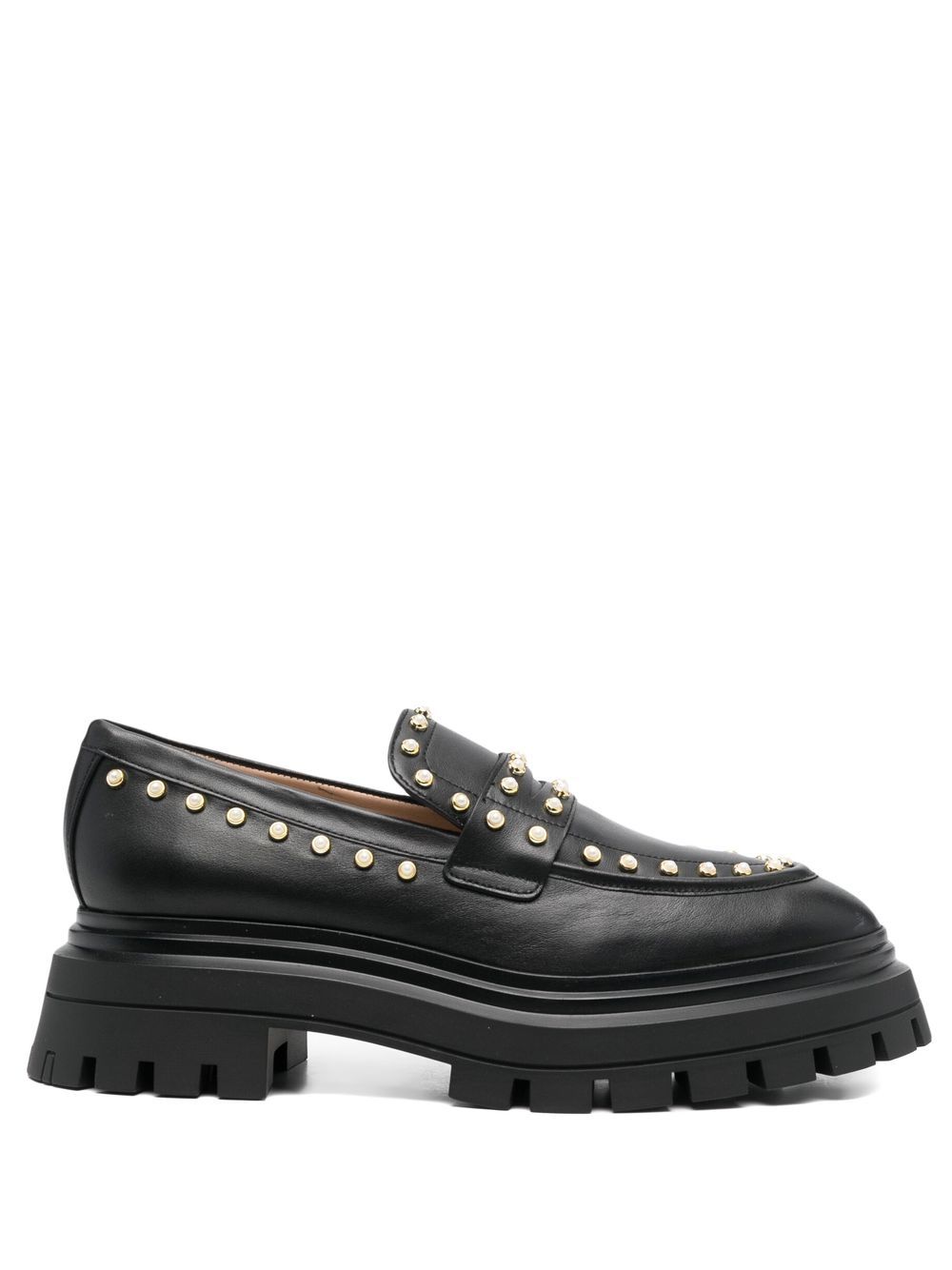 Stuart Weitzman Bedford 人造珍珠缀饰低跟乐福鞋 - 黑色