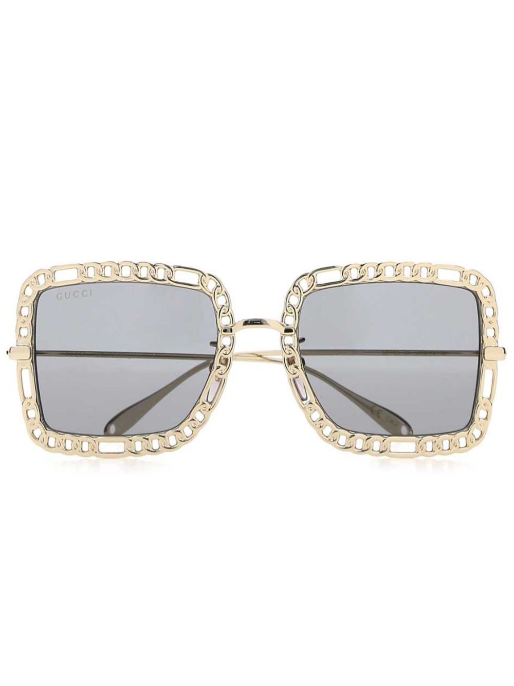 Gucci Eyewear 搭链细节方框太阳眼镜 - 金色