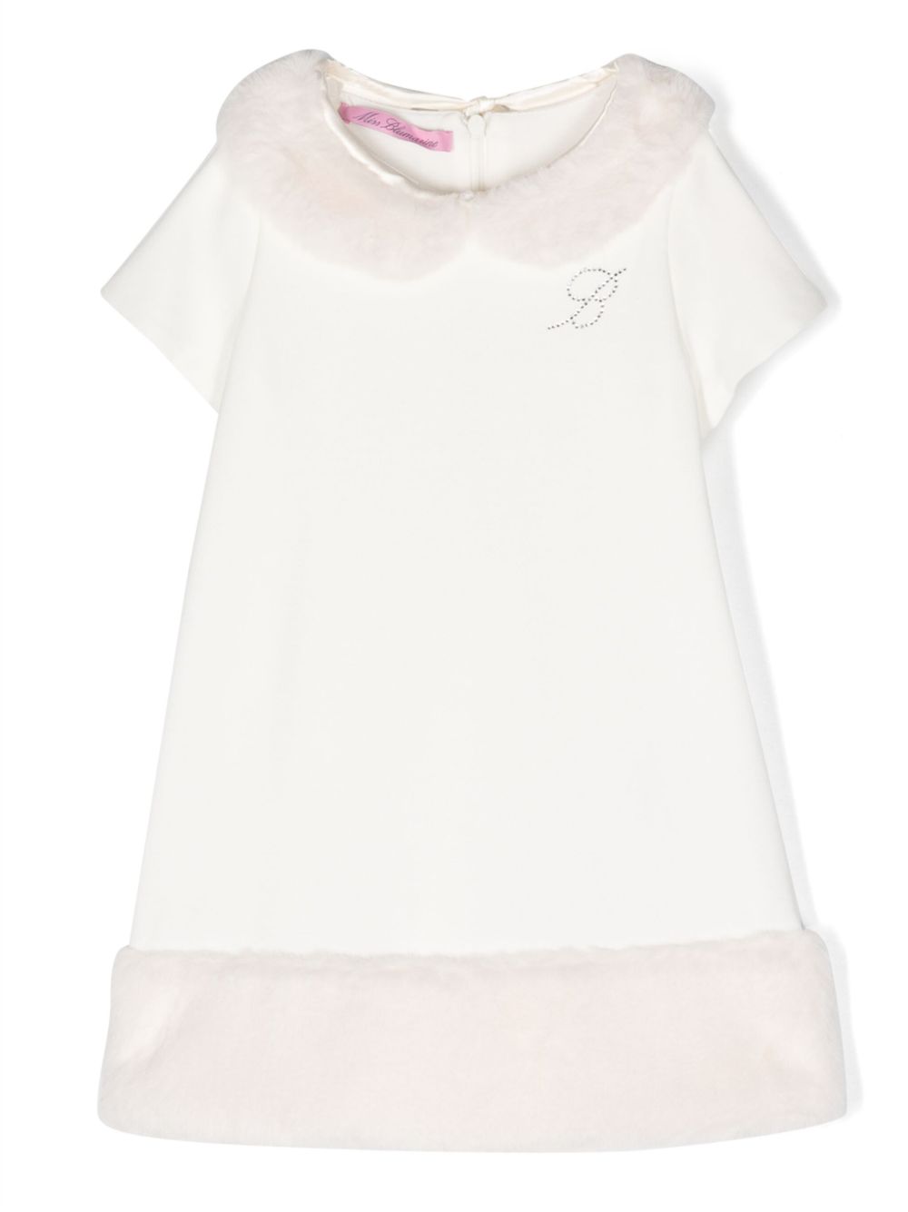 Miss Blumarine logo 贴花围兜领连衣裙 - 白色