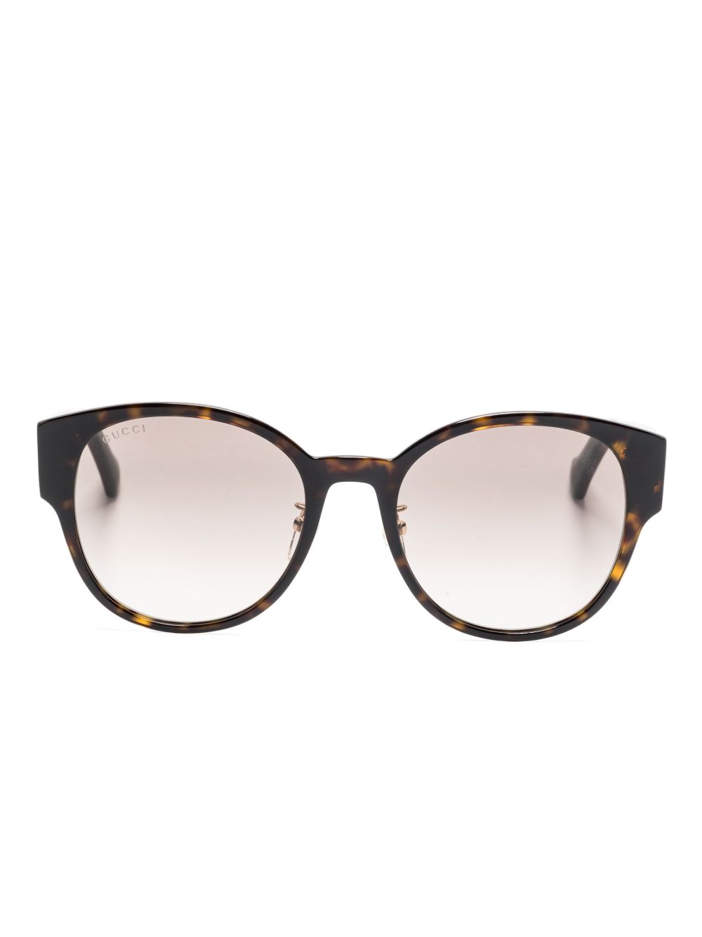 Gucci Eyewear 玳瑁纹圆形镜框太阳眼镜 - 褐色