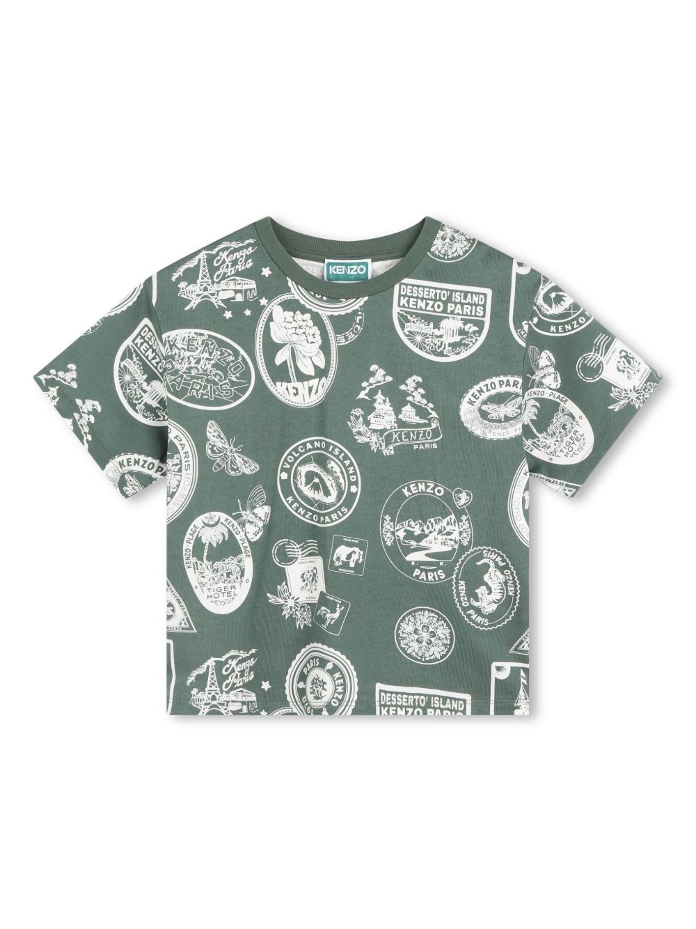 Kenzo Kids 图案印花棉T恤 - 绿色