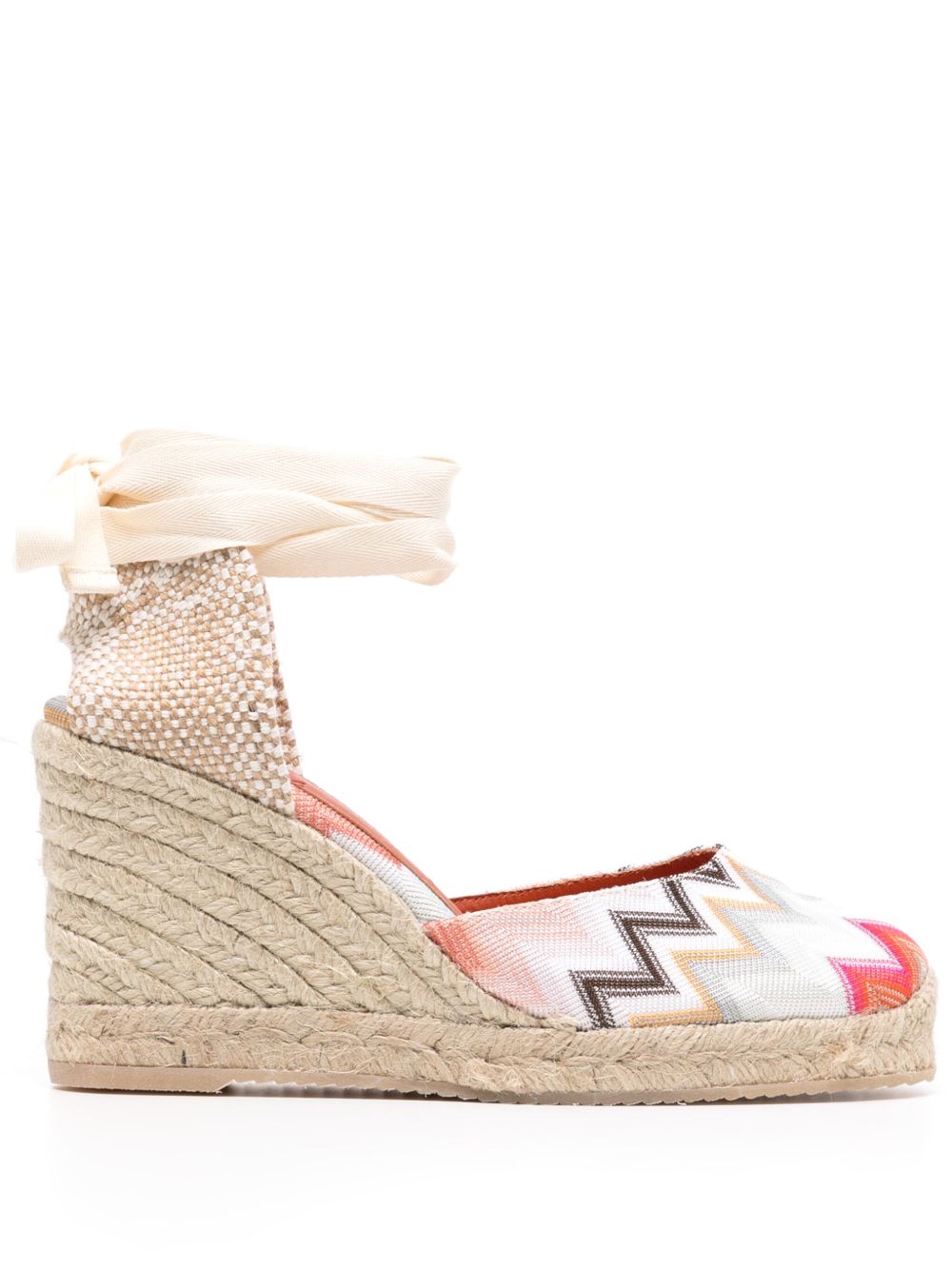 Missoni 人字纹印花高跟草编鞋 - 中性色