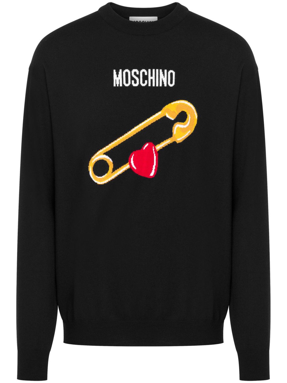 Moschino 嵌花针织初剪羊毛毛衣 - 黑色