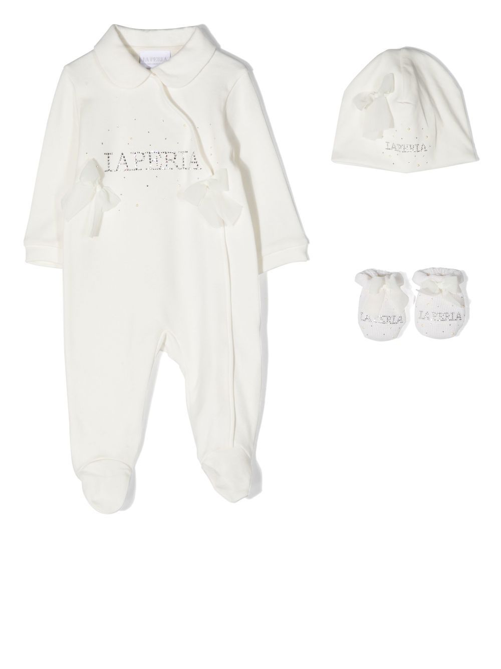 La Perla Kids logo刺绣连体衣套装 - 白色