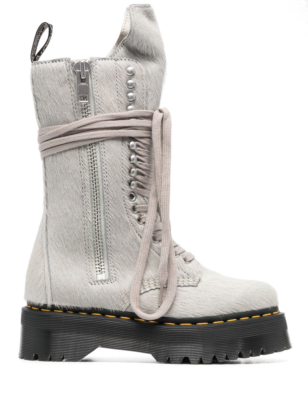 Rick Owens x Rick Owens 厚底系带纹理短靴 - 中性色